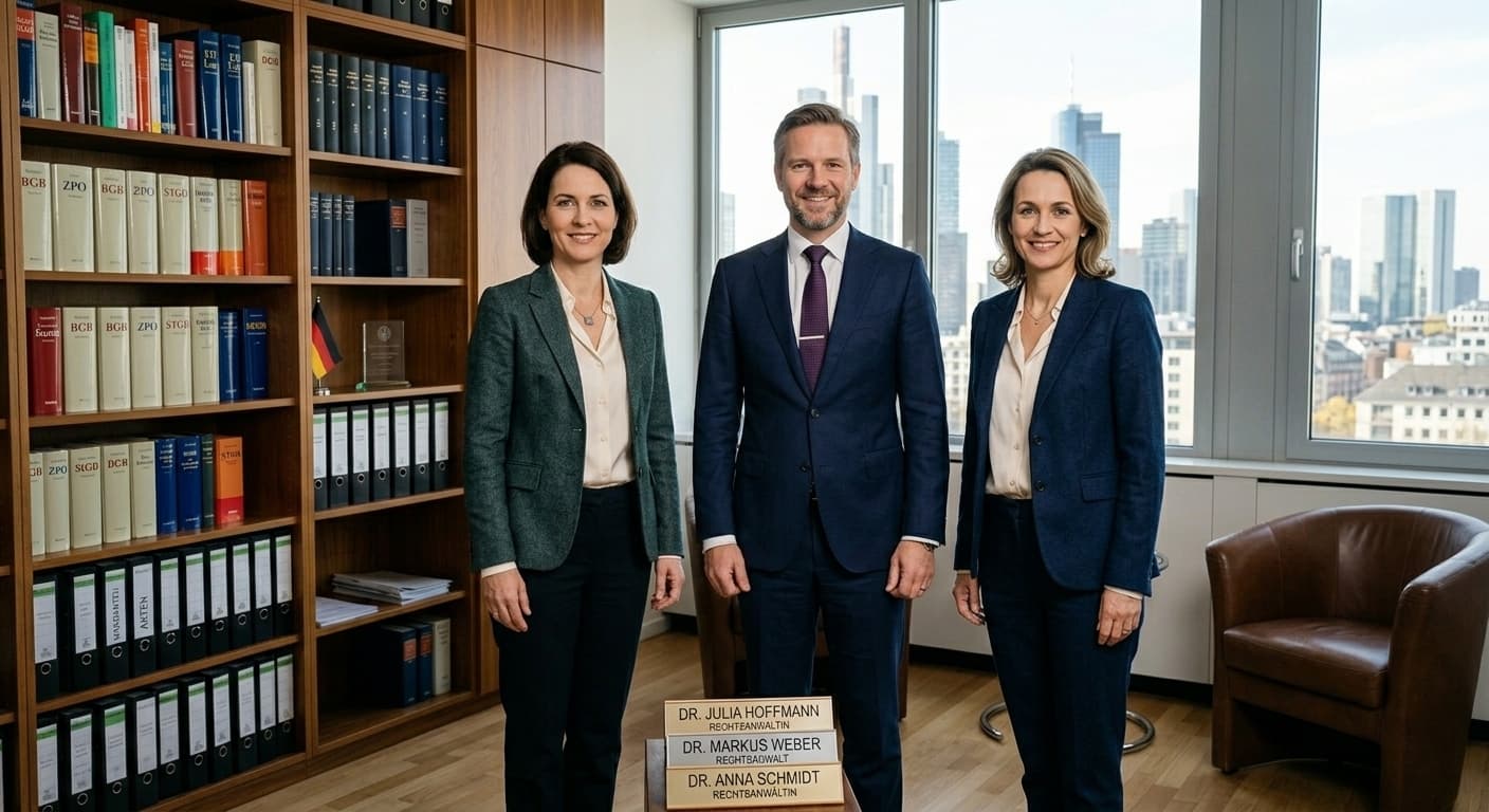 Dr. Julia Hoffmann, Dr. Markus Weber und Dr. Anna Schmidt in der Kanzlei